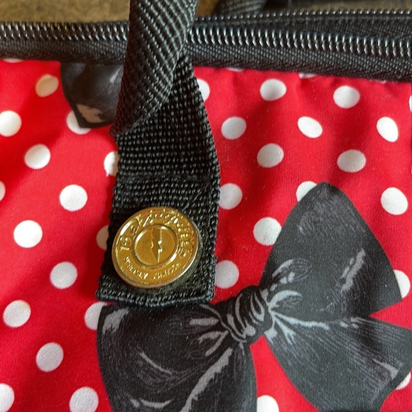 Betseyville Bag red polka dot black bows patent like top handles metal emblem - Picture 3 of 6